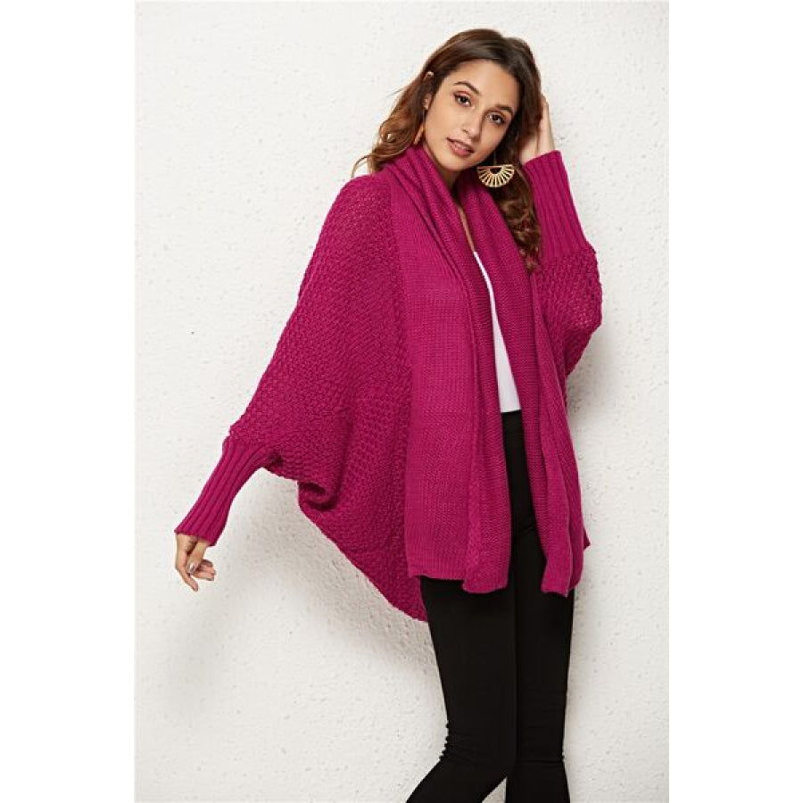 Open Front Batwing Sleeve Cardigan Magenta / One Size Apparel and Accessories