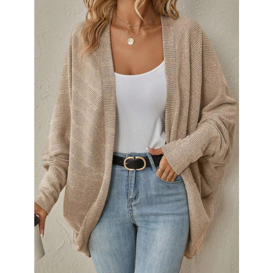 Open-Front Batwing Sleeve Cardigan Apricot / S Apparel and Accessories