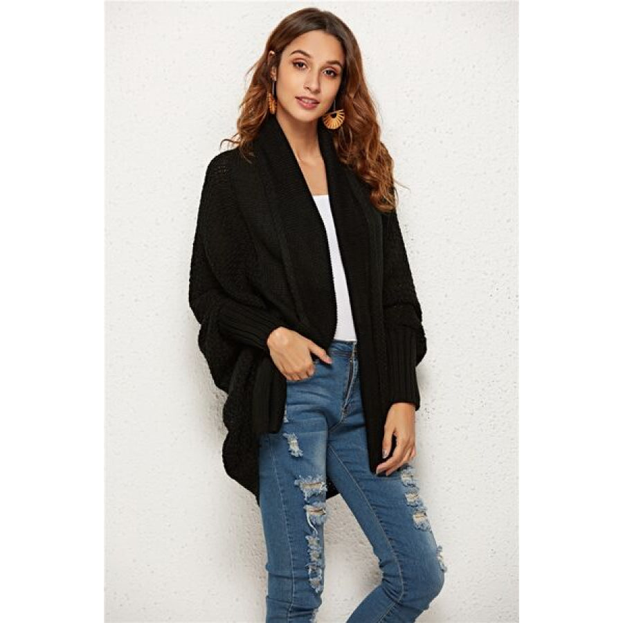 Open Front Batwing Sleeve Cardigan Black / One Size Apparel and Accessories