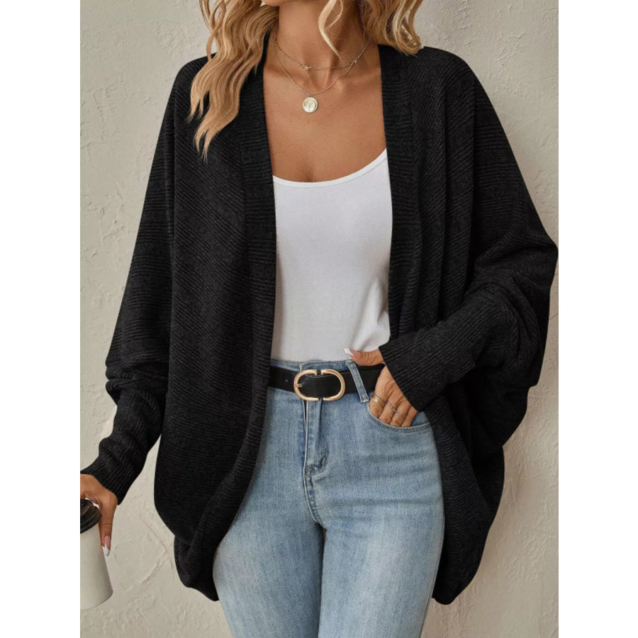 Open-Front Batwing Sleeve Cardigan Black / S Apparel and Accessories