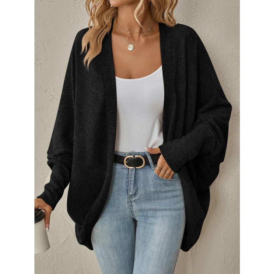 Open Front Batwing Sleeve Cardigan Black / S Apparel and Accessories