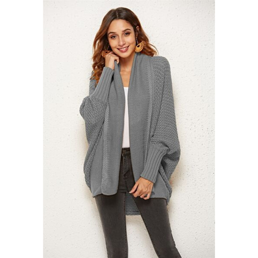 Open Front Batwing Sleeve Cardigan Charcoal / One Size Apparel and Accessories