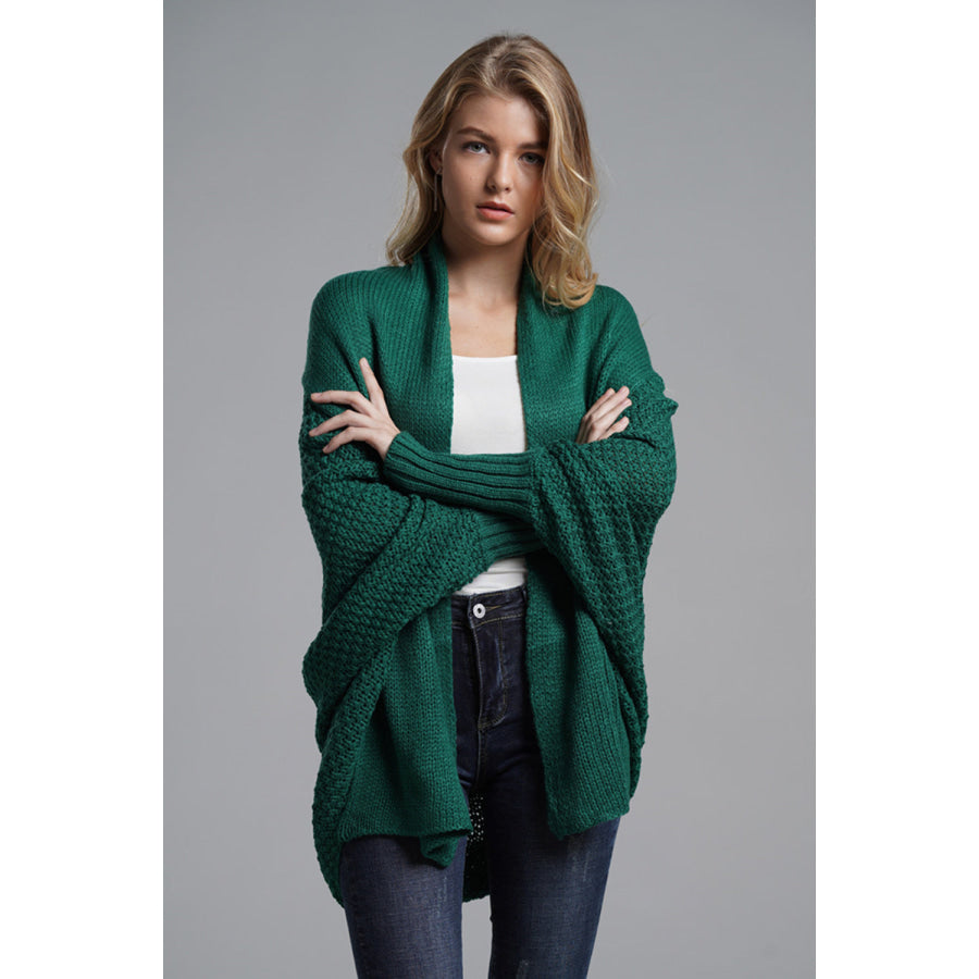 Open Front Batwing Sleeve Cardigan Dark Green / One Size Apparel and Accessories