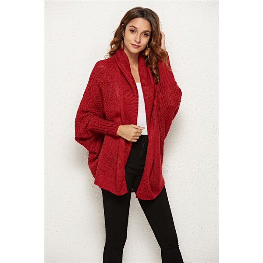 Open Front Batwing Sleeve Cardigan Deep Red / One Size Apparel and Accessories