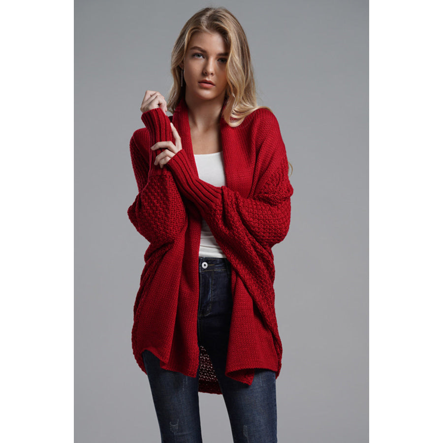 Open Front Batwing Sleeve Cardigan Deep Red / One Size Apparel and Accessories