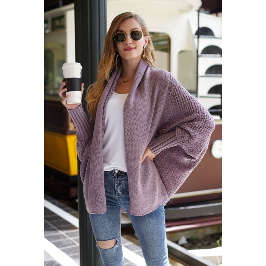 Open Front Batwing Sleeve Cardigan Lavender / One Size Apparel and Accessories