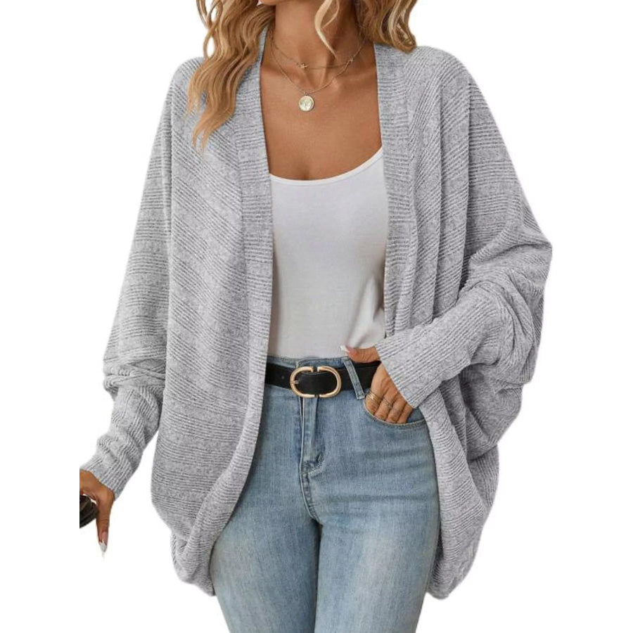 Open-Front Batwing Sleeve Cardigan Light Gray / S Apparel and Accessories