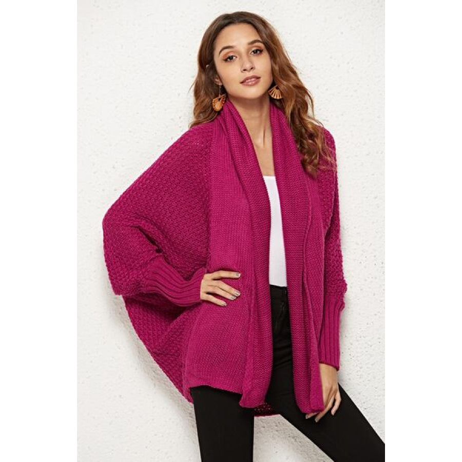 Open Front Batwing Sleeve Cardigan Magenta / One Size Apparel and Accessories