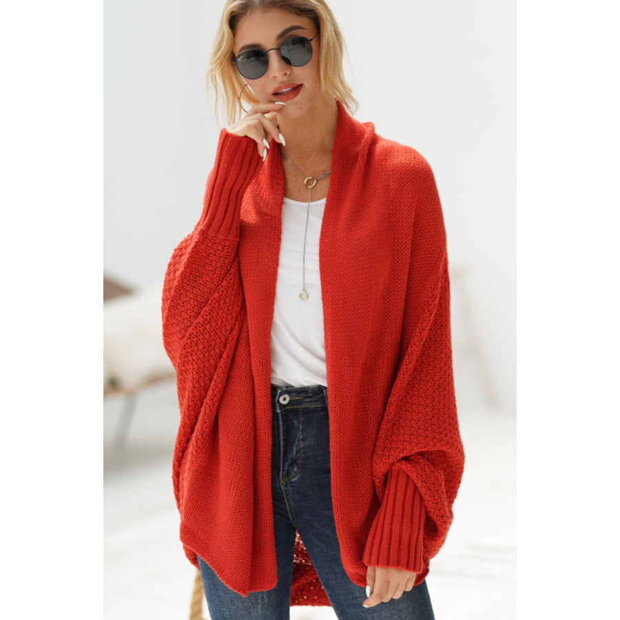 Open Front Batwing Sleeve Cardigan Orange-Red / One Size Apparel and Accessories