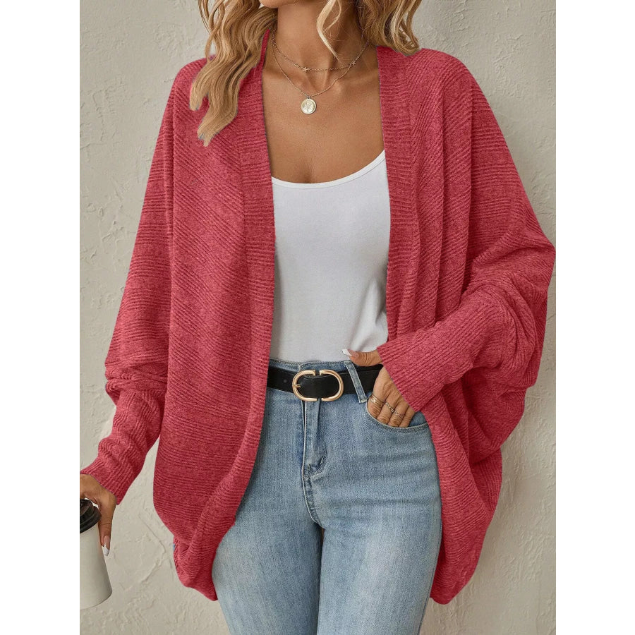 Open-Front Batwing Sleeve Cardigan Orange Red / S Apparel and Accessories