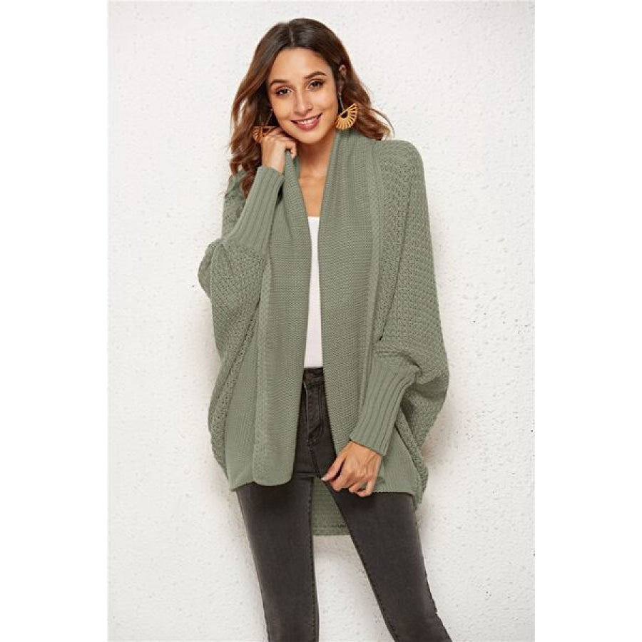 Open Front Batwing Sleeve Cardigan Sage / One Size Apparel and Accessories