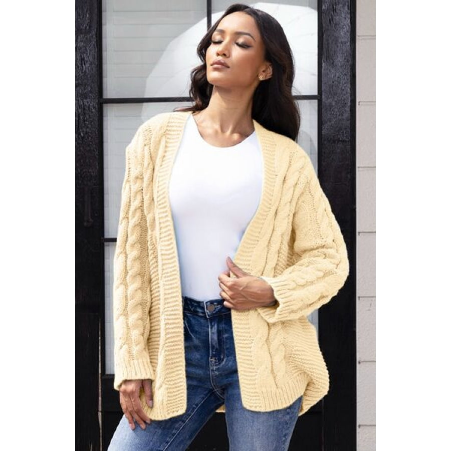 Open Front Cable-Knit Cardigan Clothing