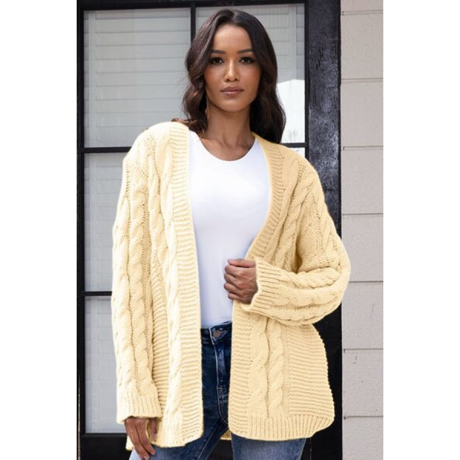 Open Front Cable-Knit Cardigan Pastel Yellow / S Clothing