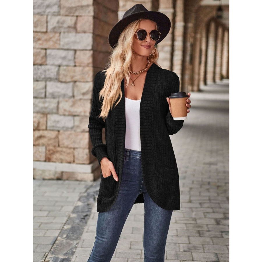 Open Front Cardigan with Pockets Black / S