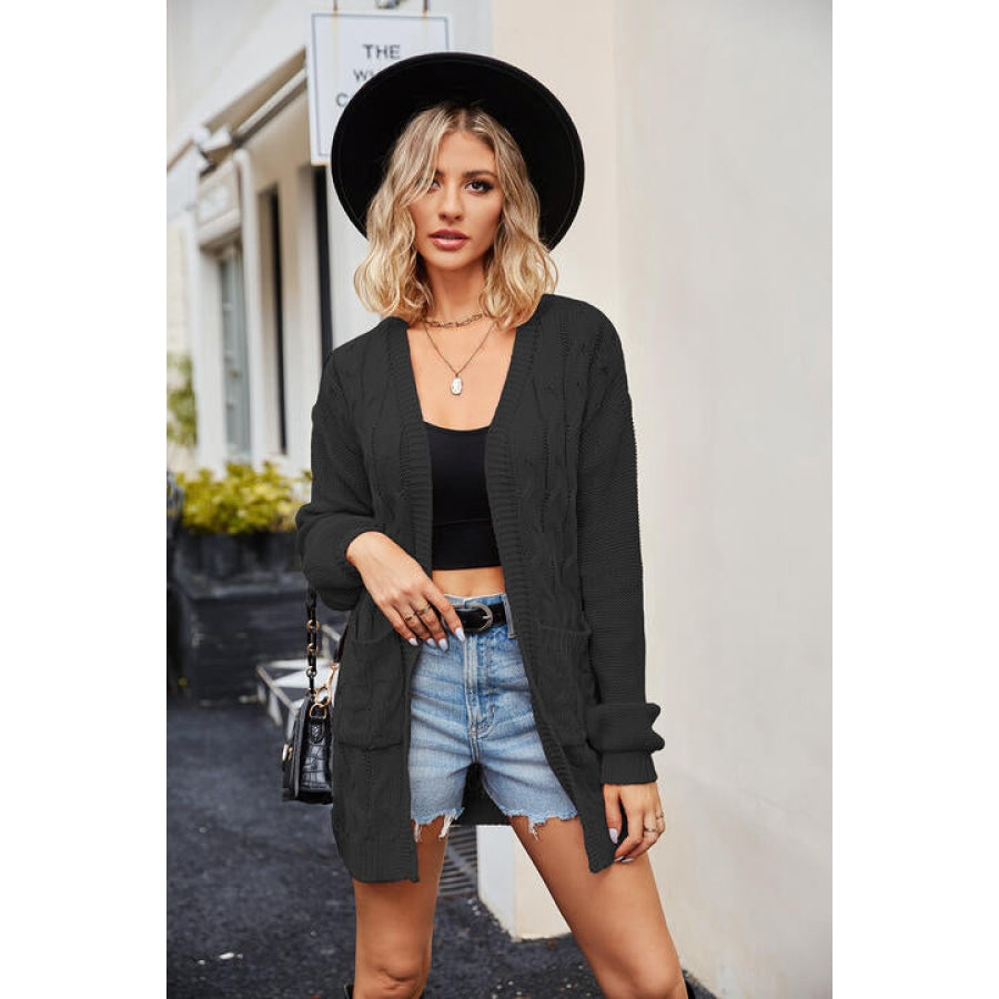 Open Front Cardigan with Pockets Black / S