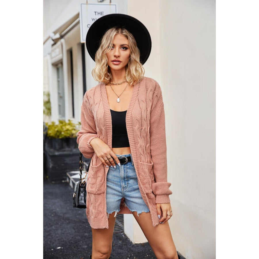 Open Front Cardigan with Pockets Burnt Coral / S