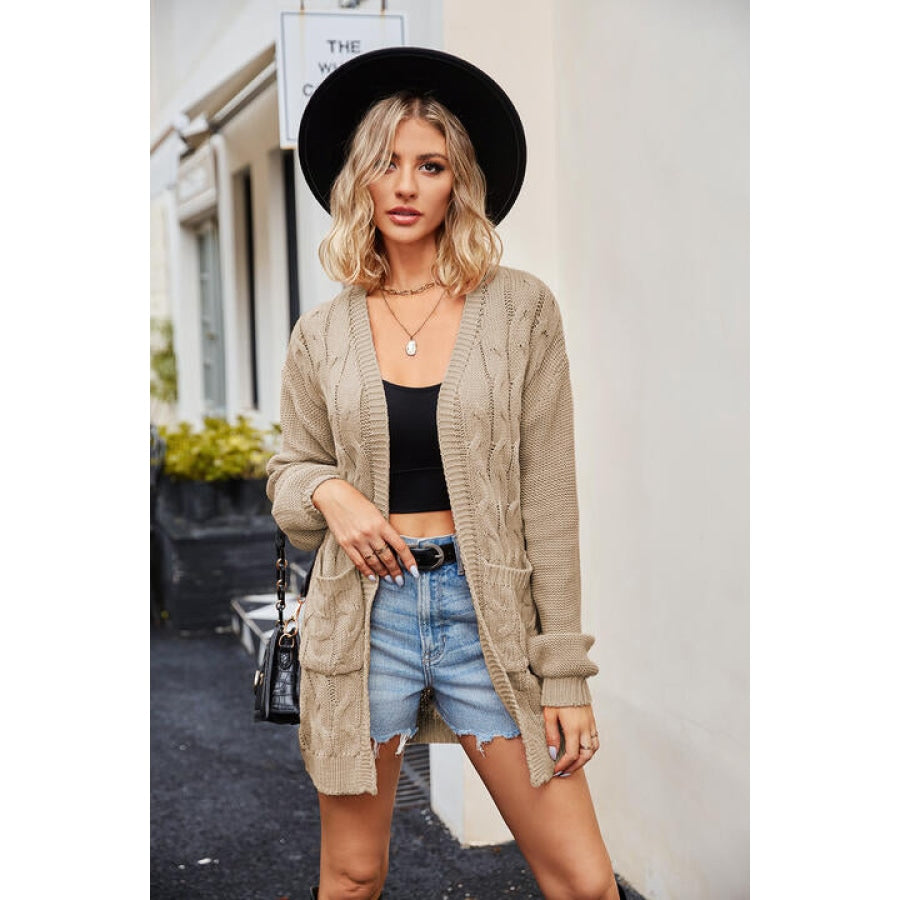 Open Front Cardigan with Pockets Tan / S