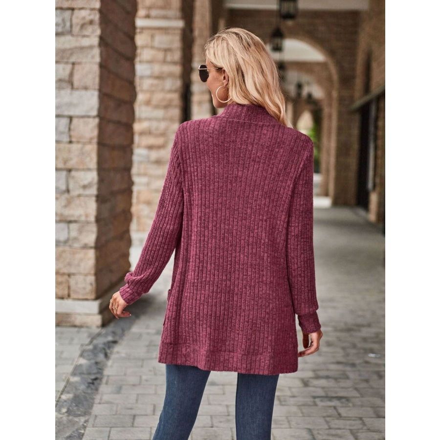 Open Front Cardigan with Pockets Wine / S