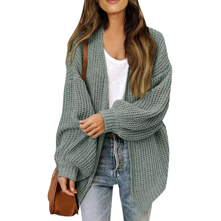 Open-Front Chunky Knit Cardigan Bean Green / S Apparel and Accessories