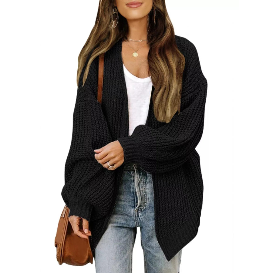Open-Front Chunky Knit Cardigan Black / S Apparel and Accessories
