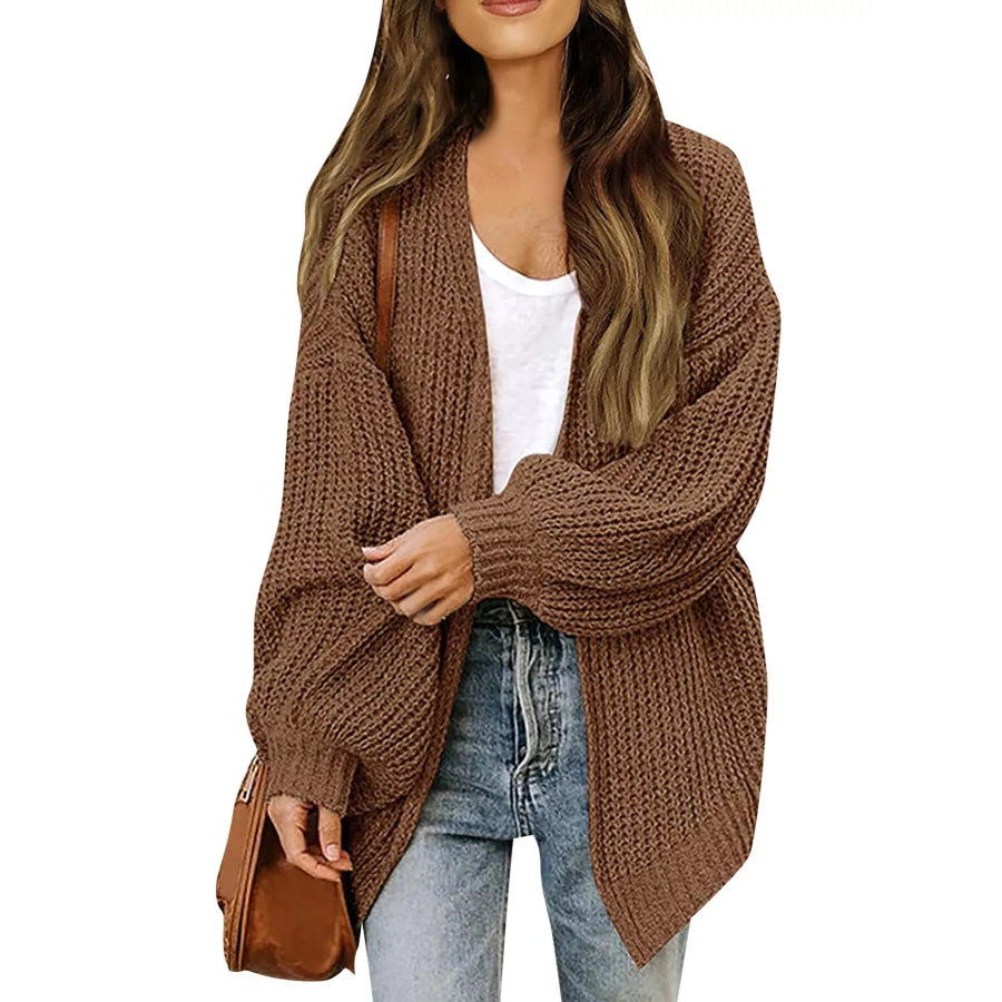 Open-Front Chunky Knit Cardigan Brown / S Apparel and Accessories