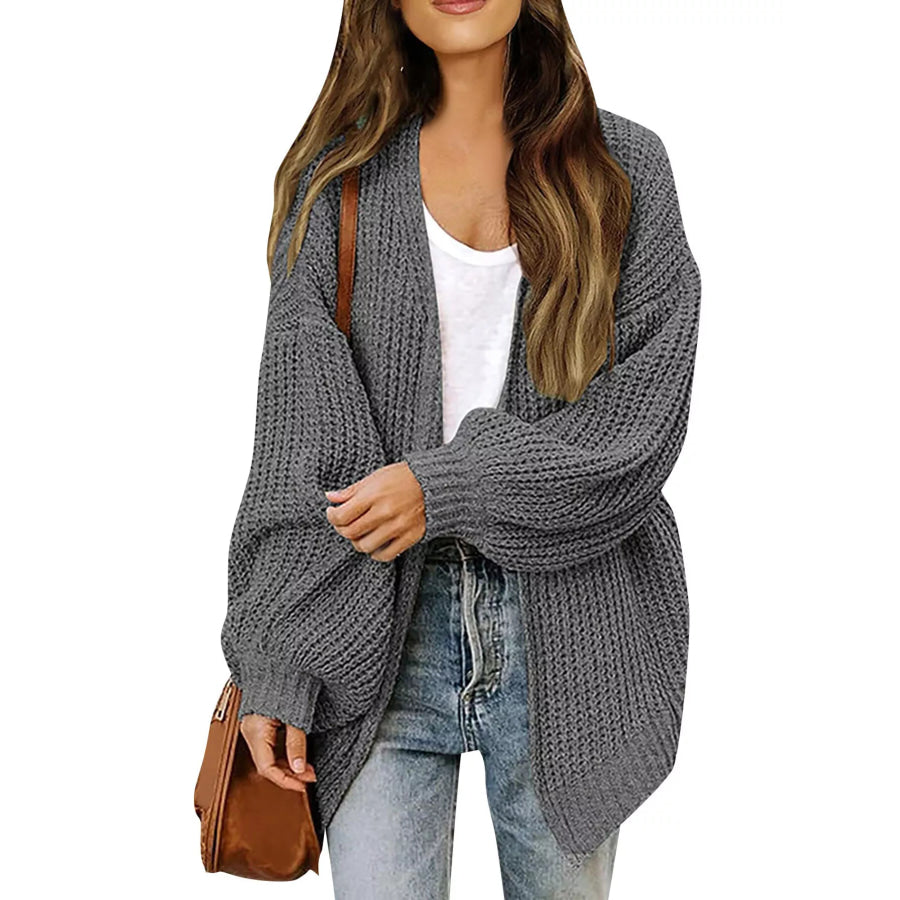 Open-Front Chunky Knit Cardigan Dark Gray / S Apparel and Accessories