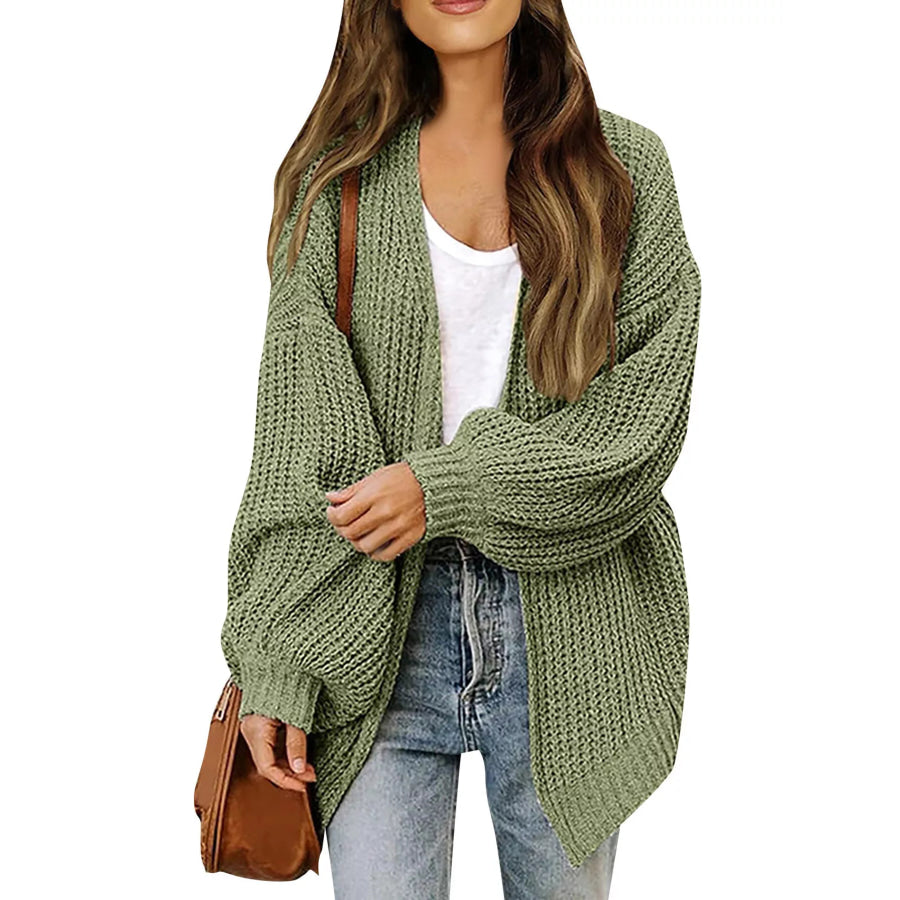Open-Front Chunky Knit Cardigan Green / S Apparel and Accessories