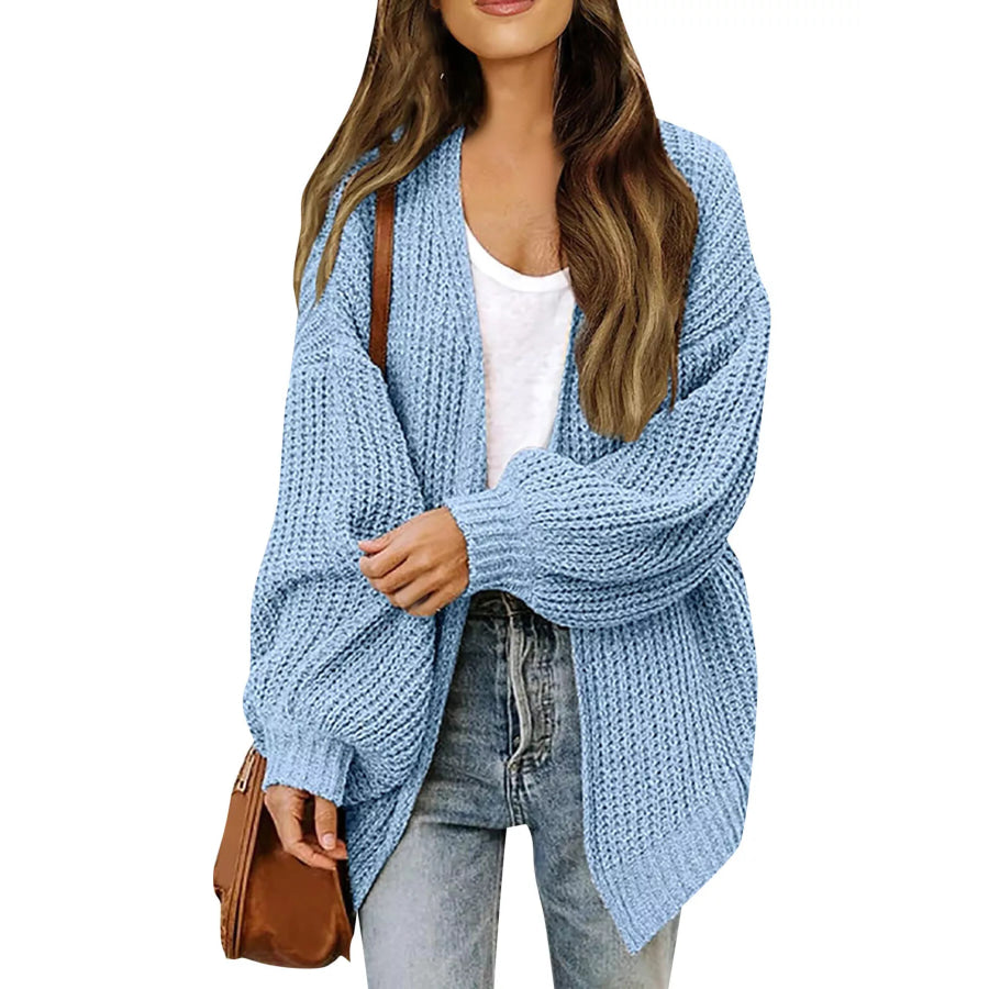Open-Front Chunky Knit Cardigan Light Blue / S Apparel and Accessories