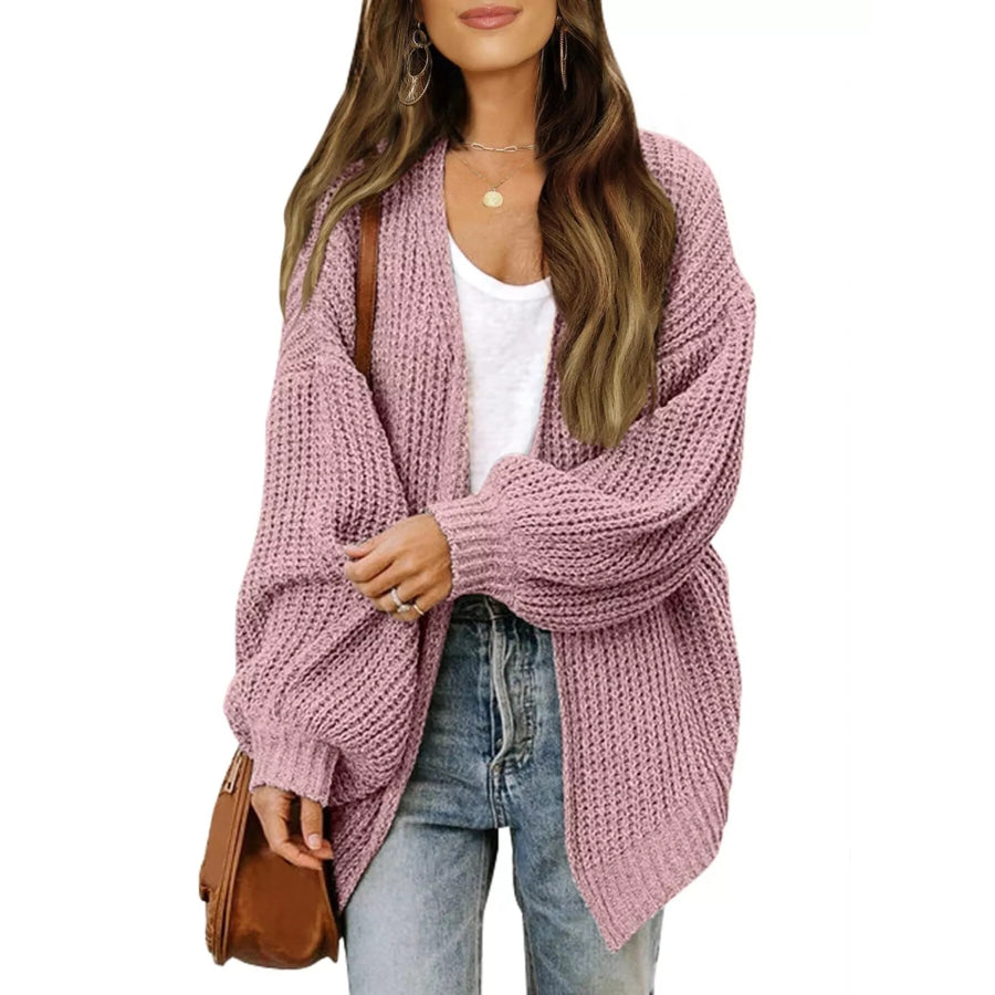 Open-Front Chunky Knit Cardigan Pink / S Apparel and Accessories
