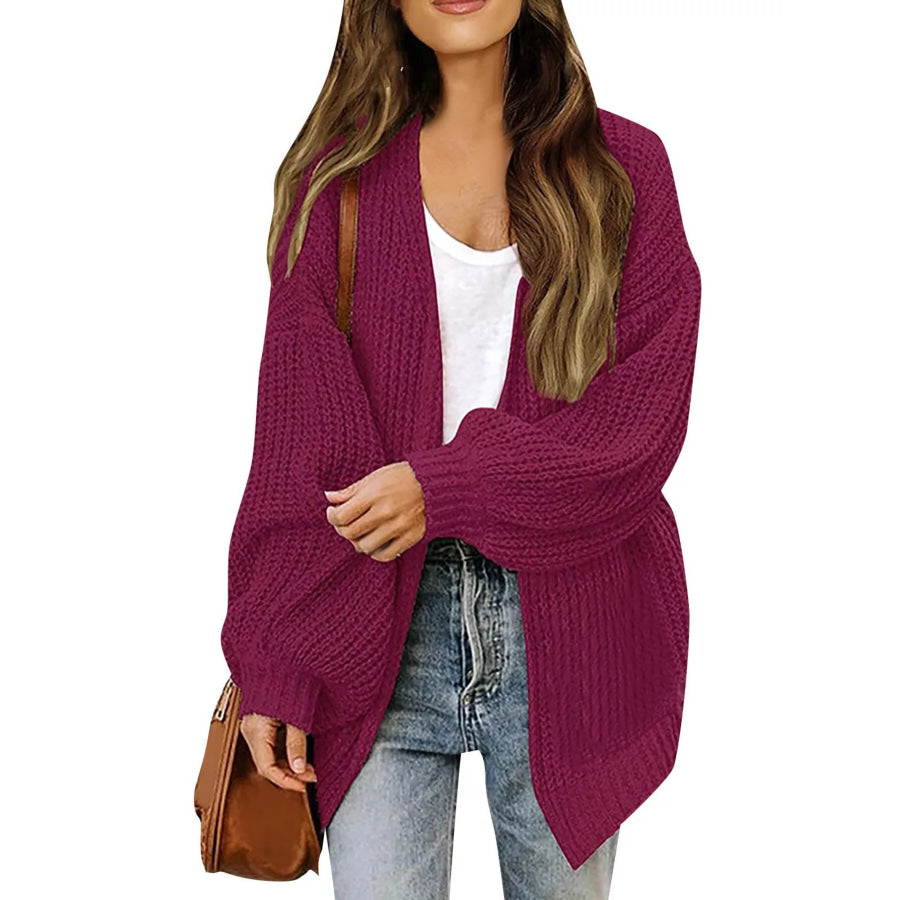 Open-Front Chunky Knit Cardigan Purple Red / S Apparel and Accessories