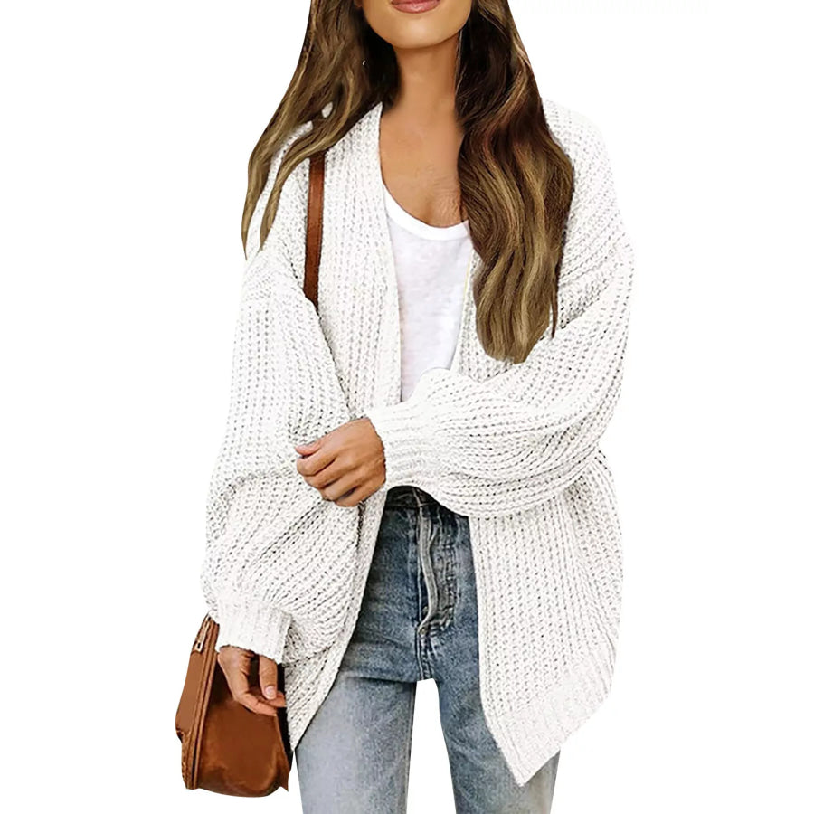 Open-Front Chunky Knit Cardigan White / S Apparel and Accessories