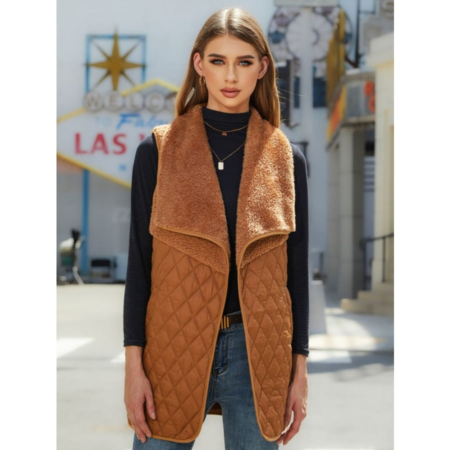 Open Front Collared Vest Camel / S