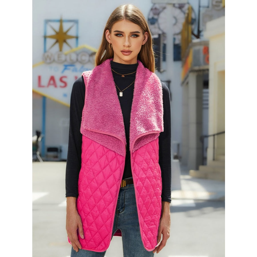 Open Front Collared Vest Deep Rose / S