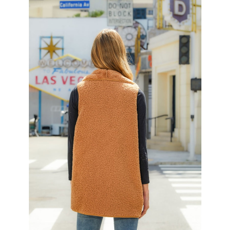 Open Front Collared Vest Camel / S