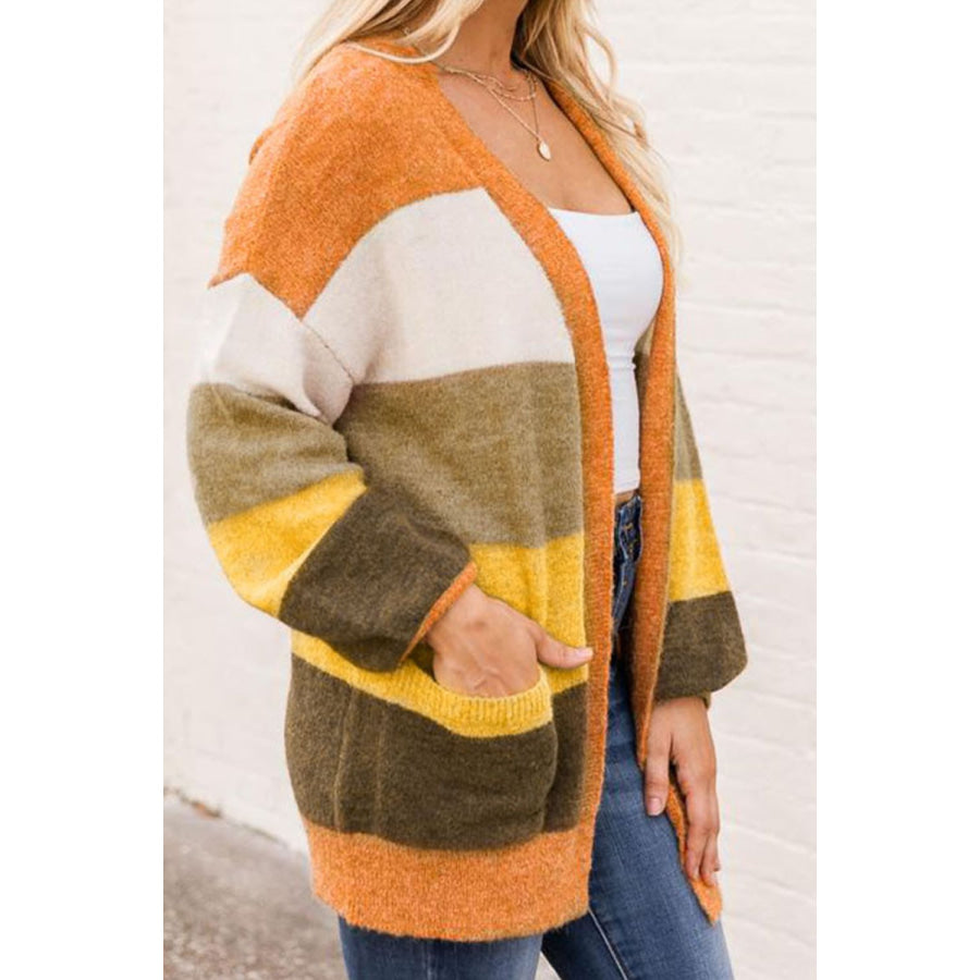 Open Front Color Block Cardigan Apparel and Accessories
