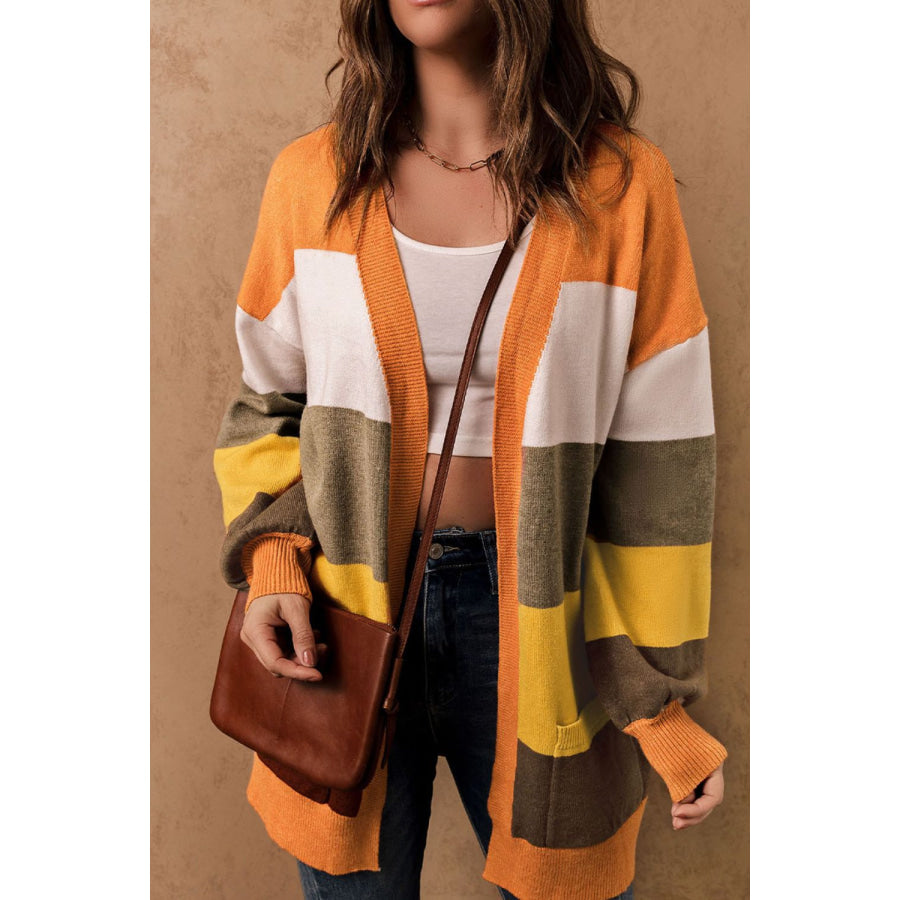 Open Front Color Block Cardigan Apparel and Accessories