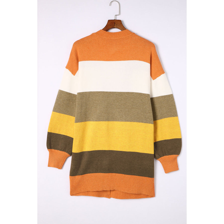 Open Front Color Block Cardigan Apparel and Accessories