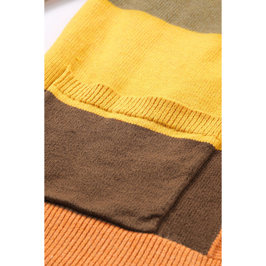 Open Front Color Block Cardigan Apparel and Accessories