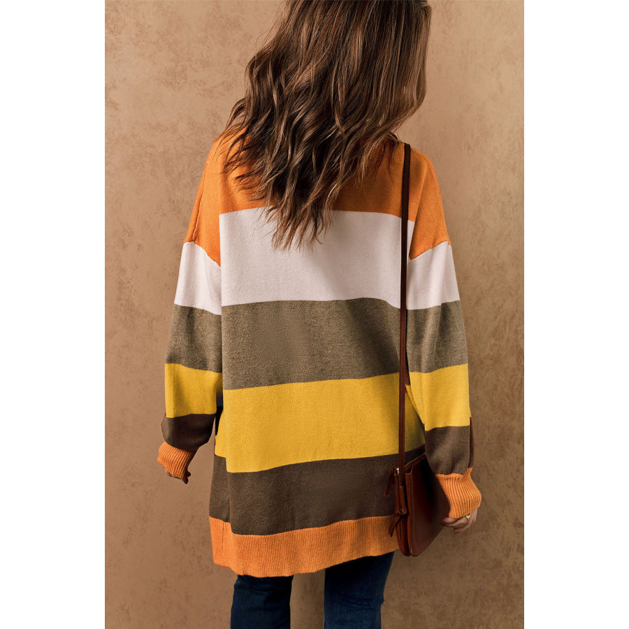 Open Front Color Block Cardigan Apparel and Accessories