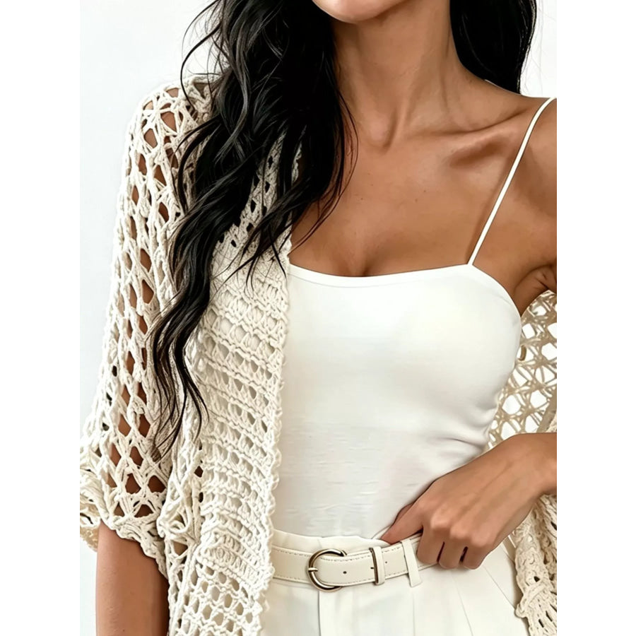 Open Front Crochet Cardigan Cream / S Apparel and Accessories