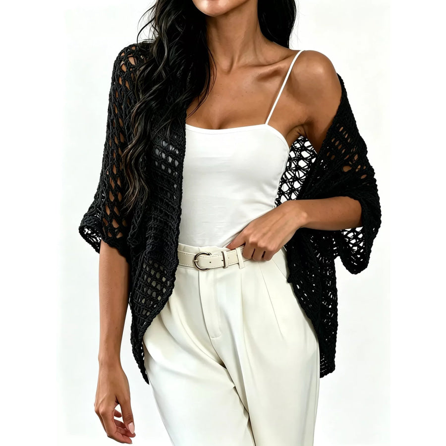 Open Front Crochet Cardigan Black / S Apparel and Accessories