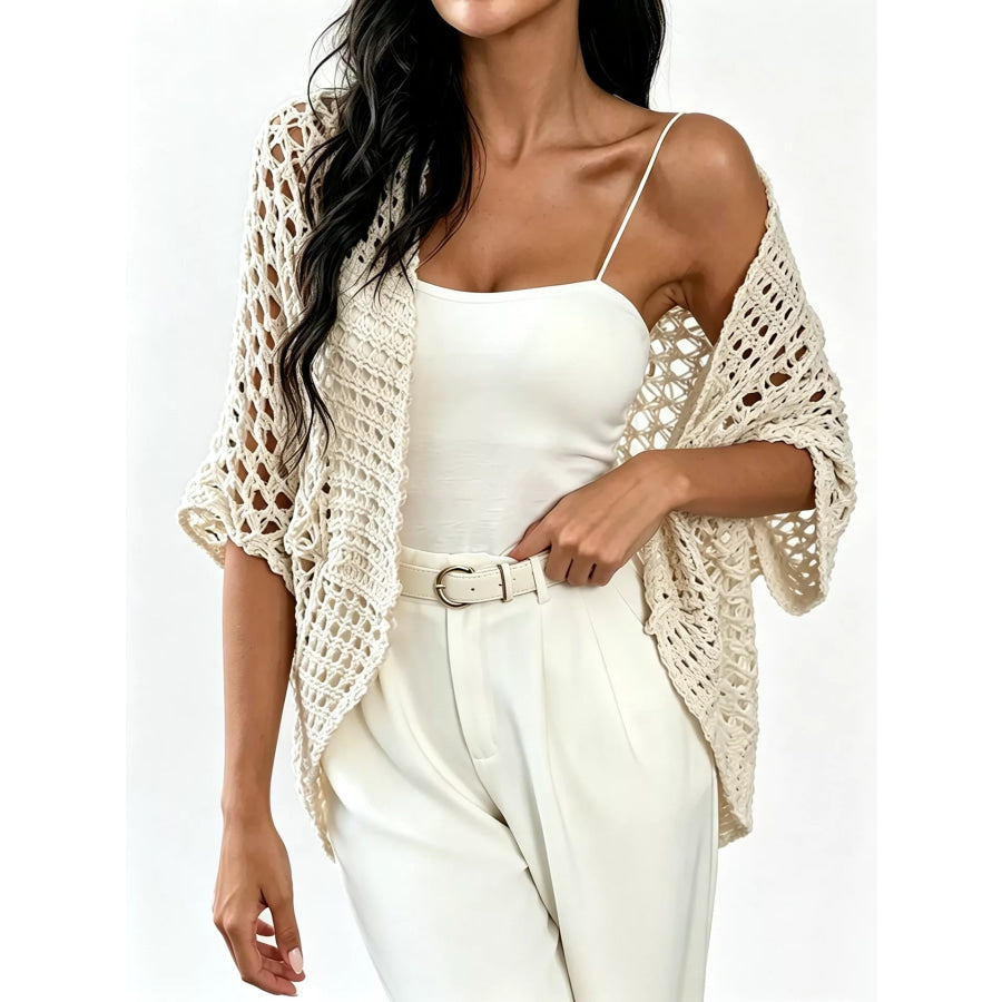 Open Front Crochet Cardigan Cream / S Apparel and Accessories