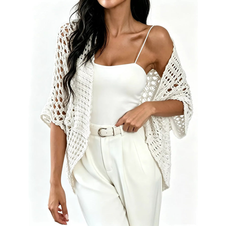 Open Front Crochet Cardigan White / S Apparel and Accessories