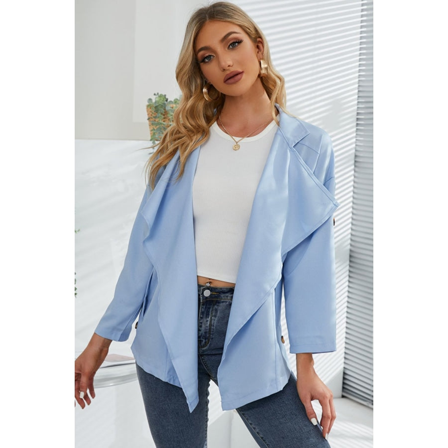 Open Front Drop Shoulder Trench Coat Pastel Blue / S