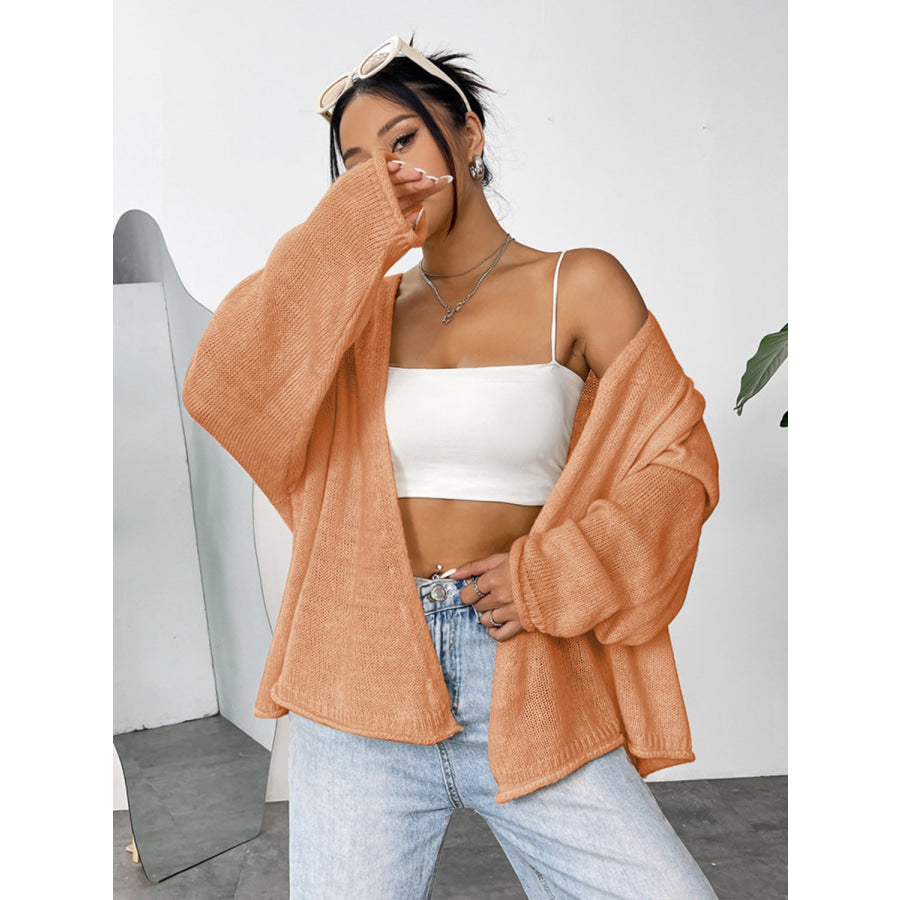 Open Front Dropped Shoulder Cardigan Apparel and Accessories