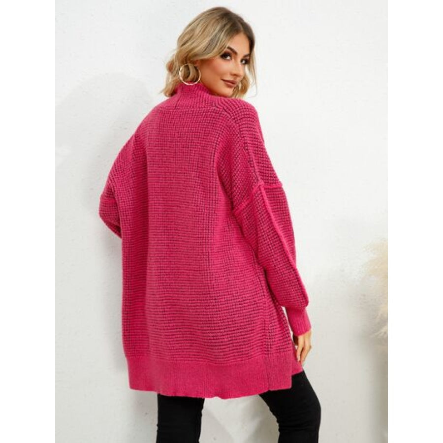 Open Front Dropped Shoulder Cardigan Deep Rose / S Apparel and Accessories