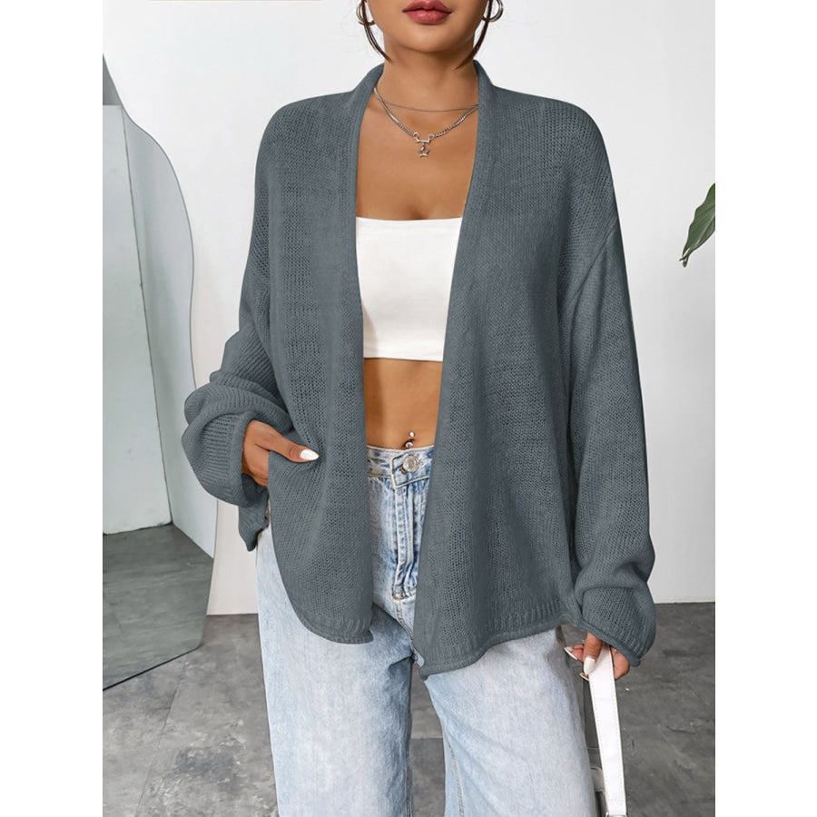 Open Front Dropped Shoulder Cardigan Apparel and Accessories