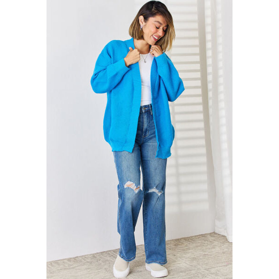 Open Front Dropped Shoulder Cardigan Apparel and Accessories