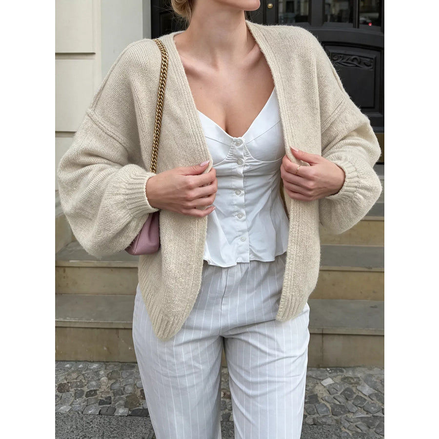 Open Front Dropped Shoulder Cardigan Apparel and Accessories