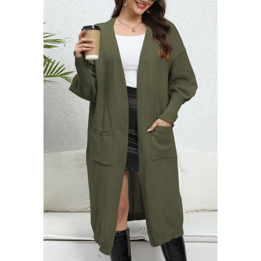 Open Front Dropped Shoulder Cardigan Army Green / One Size